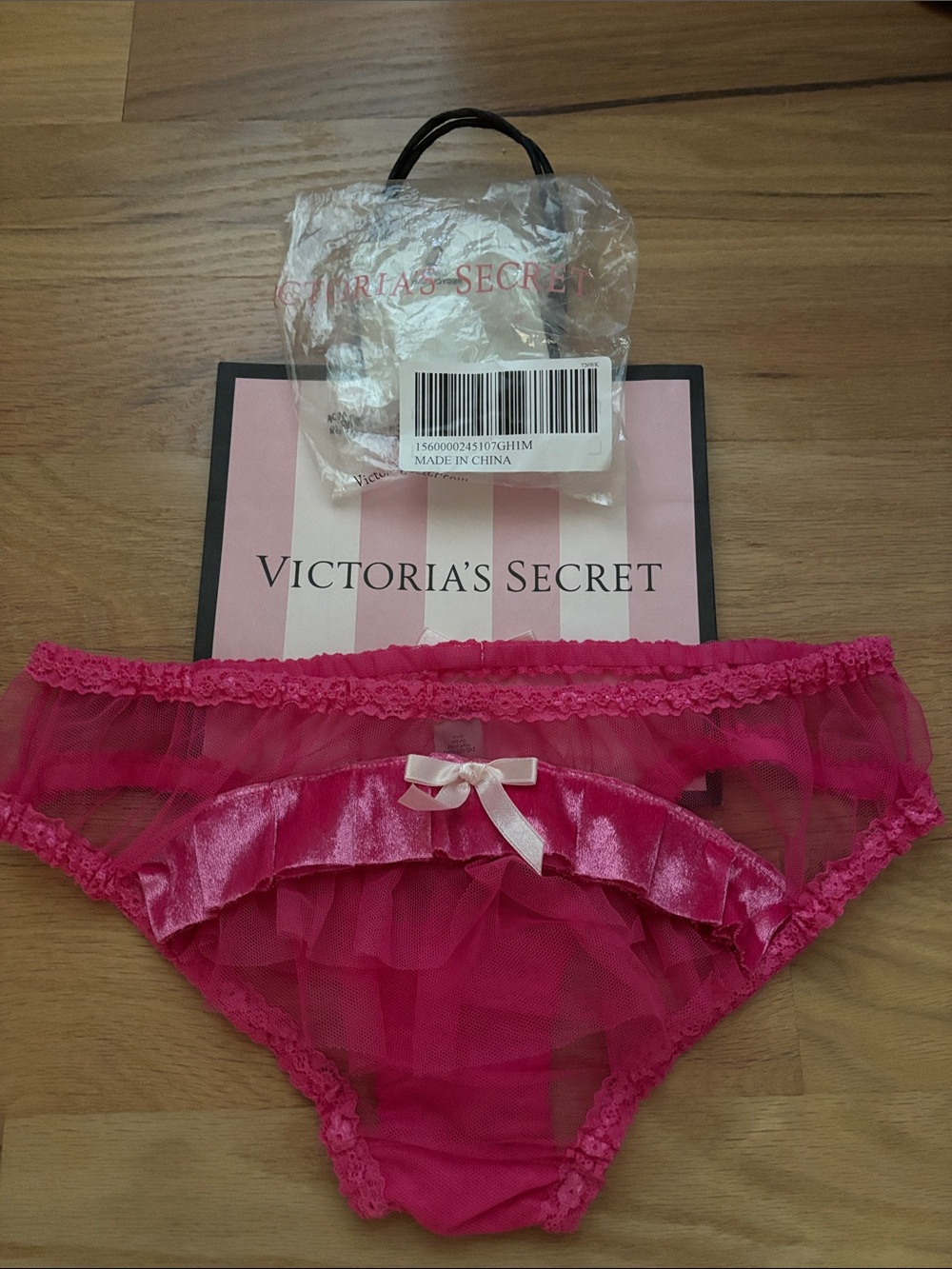 Victoria's Secret Hot Pink Ruffle Bikini Panty with Satin Bow Accent